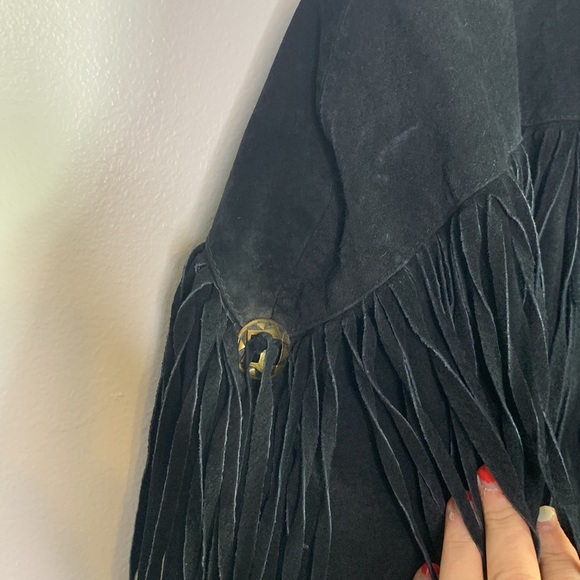 VTG 70s Learsi Black Rancher Western Fringe Suede Leather Jacket Womens Small - Picture 8 of 13
